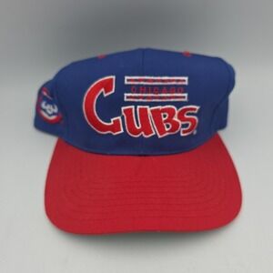 VTG CHICAGO CUBS Red Script Blue Snapback Hat Annco Retro MLB Cap